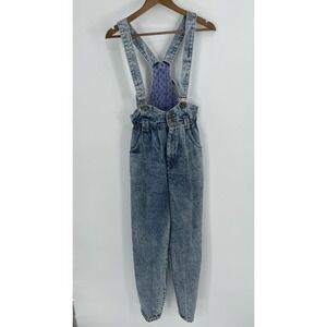 Vintage 80's Overalls 7/8 Stuffed Shirt High Waisted PreWashed Acid‎ Wash USA